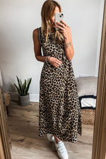 Side Slit Leopard Sleeveless Maxi Dress - Maple Row Boutique