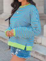 Perfee Striped Round Neck Long Sleeve Sweatshirt - Maple Row Boutique 