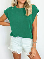 Textured Round Neck Cap Sleeve Blouse - Maple Row Boutique 