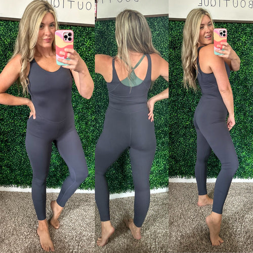 Way to Push Active Bodysuit in Charcoal - Maple Row Boutique 
