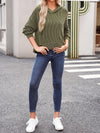 Double Take Textured Kangaroo Pocket Long Sleeve Hoodie - Maple Row Boutique 