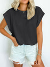 Textured Round Neck Cap Sleeve Blouse - Maple Row Boutique 