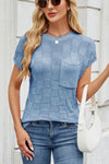 Checkered Round Neck Short Sleeve Knit Top - Maple Row Boutique