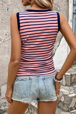 Striped Contrast Round Neck Tank - Maple Row Boutique 