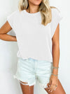 Textured Round Neck Cap Sleeve Blouse - Maple Row Boutique 