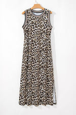 Side Slit Leopard Sleeveless Maxi Dress - Maple Row Boutique