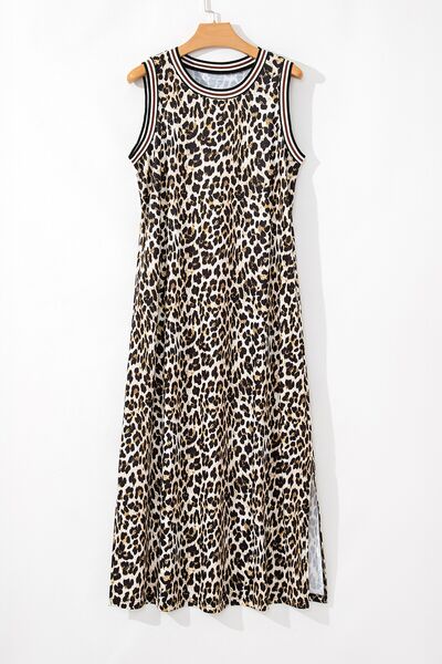 Side Slit Leopard Sleeveless Maxi Dress - Maple Row Boutique