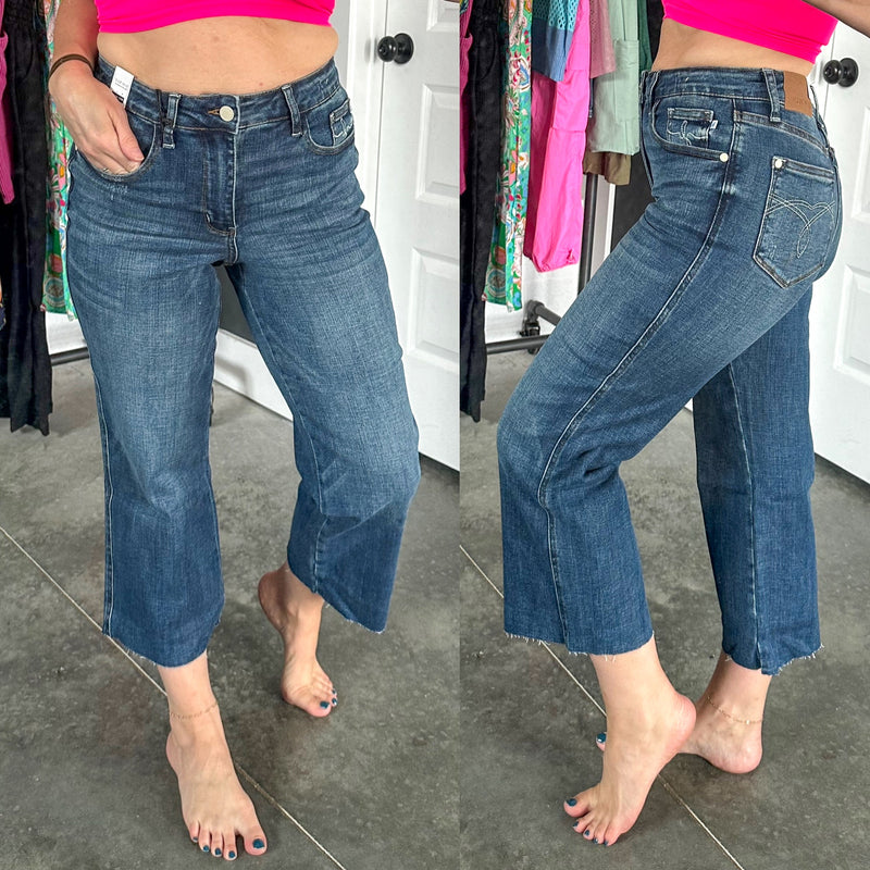 Hayes High Rise Wide Leg Crop Jeans - Maple Row Boutique 