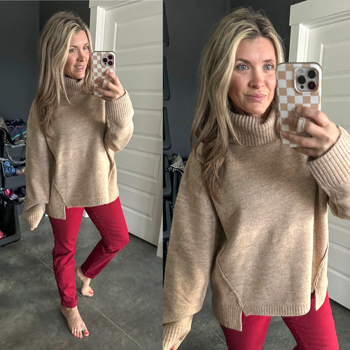 Cowl Neck Sweater In Cappuccino - Maple Row Boutique 