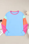 Color Block Round Neck Long Sleeve Top - Maple Row Boutique 