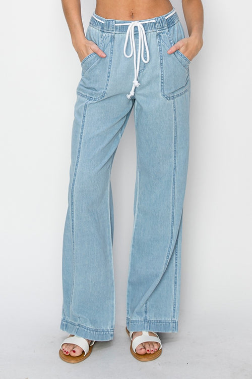 RISEN High Rise Straight Jeans - Maple Row Boutique 