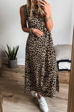 Side Slit Leopard Sleeveless Maxi Dress - Maple Row Boutique