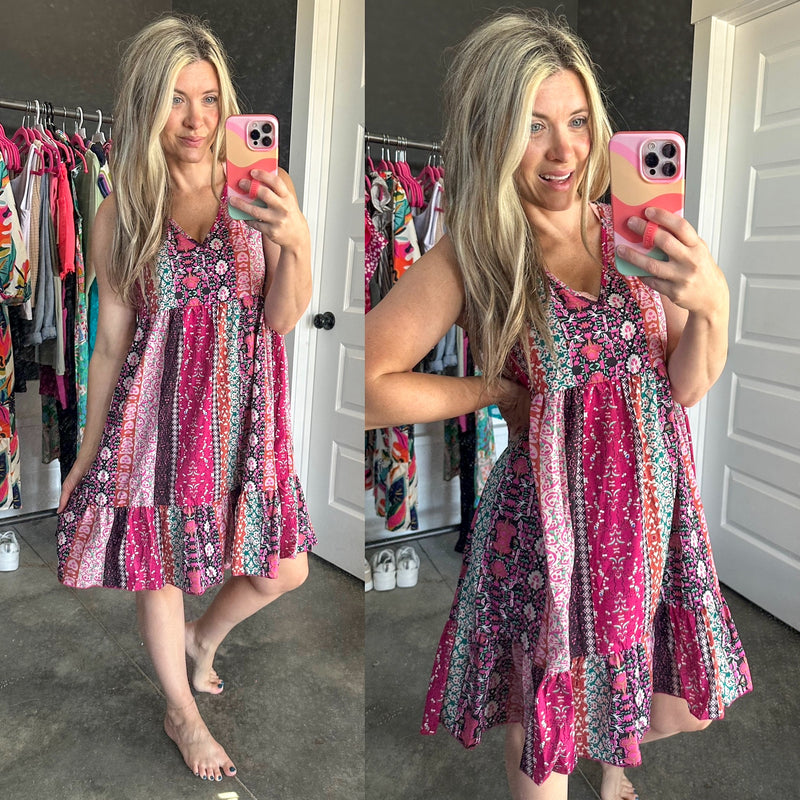 That's So Boho Mixed Print Sleeveless Dress - Maple Row Boutique 