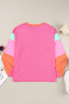 Color Block Round Neck Long Sleeve Top - Maple Row Boutique 