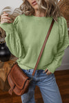 Eyelet Round Neck Long Sleeve Sweatshirt - Maple Row Boutique 