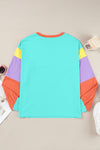 Color Block Round Neck Long Sleeve Top - Maple Row Boutique 