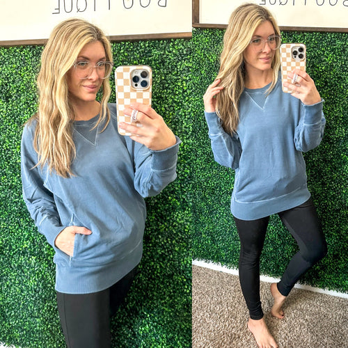 Hands Down Favorite Sweatshirt in Dusty Blue - Maple Row Boutique 