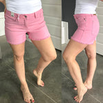 Mid Rise Frayed Hem Shorts By Judy Blue Jeans In Light Pink - Maple Row Boutique 