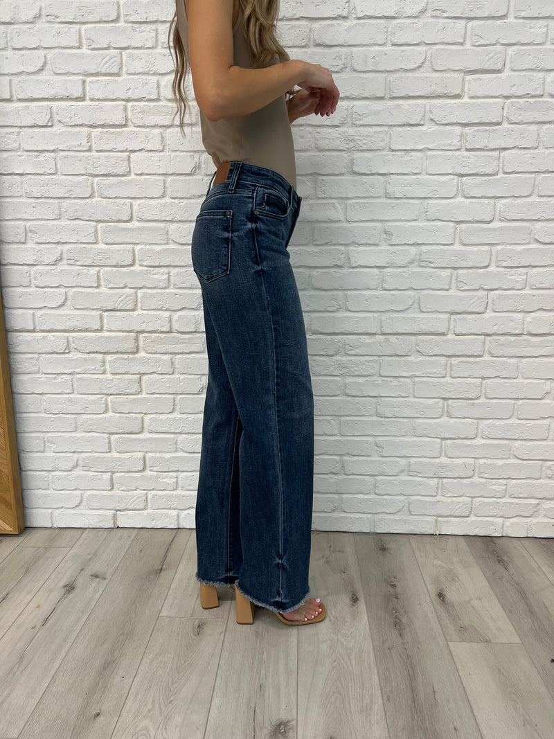 Addie Mid Rise Vintage Wash Wide Leg Jeans - Maple Row Boutique