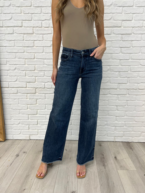 Addie Mid Rise Vintage Wash Wide Leg Jeans - Maple Row Boutique