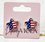 Flag Star 4th of July Glitter Stud Earrings - Maple Row Boutique 