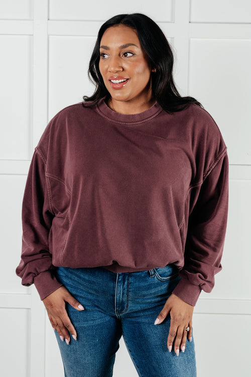 Beyond the Basics Pullover in Eggplant - Maple Row Boutique