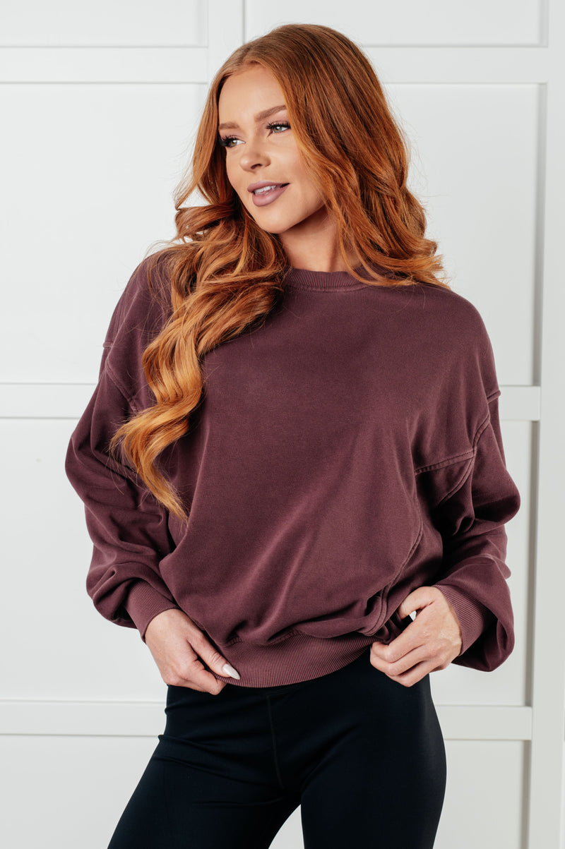 Beyond the Basics Pullover in Eggplant - Maple Row Boutique