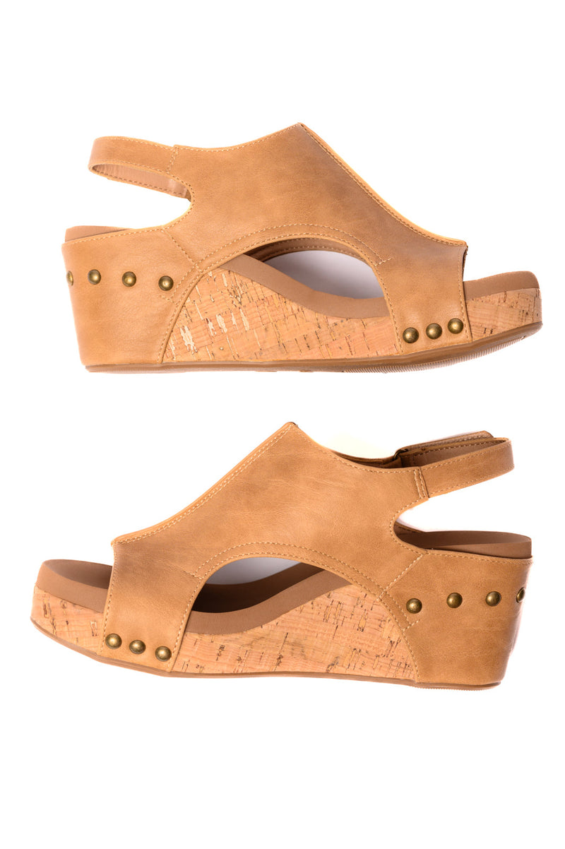 Carley Wedge Sandals in Caramel Smooth - Maple Row Boutique 