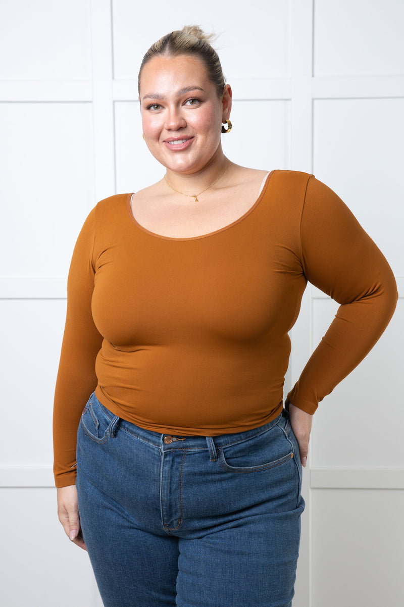 Bring in the Basics Seamless Reversible V-Neck Caramel - Maple Row Boutique 