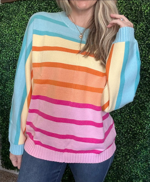 PREORDER: Over The Rainbow Striped Sweater - Maple Row Boutique 