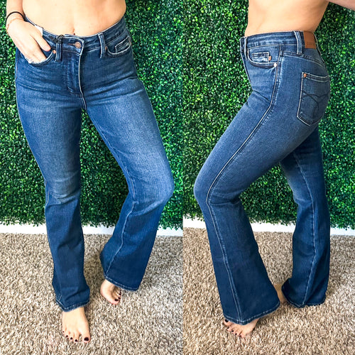 Santana High Rise Control Top Bootcut Jeans (Short Inseam) - Maple Row Boutique 