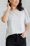 Diamonds and Pearls Puff Sleeve Top in Light Grey - Maple Row Boutique 