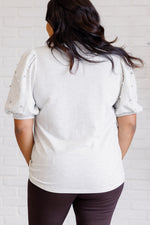 Diamonds and Pearls Puff Sleeve Top in Light Grey - Maple Row Boutique 