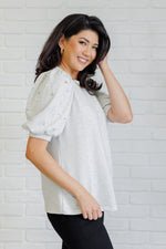 Diamonds and Pearls Puff Sleeve Top in Light Grey - Maple Row Boutique 