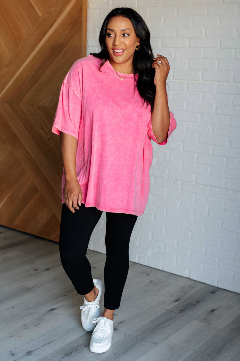 Don't Mind Me Mineral Wash Drop Shoulder Tee in Fuchsia - Maple Row Boutique 