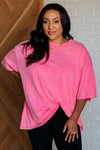 Don't Mind Me Mineral Wash Drop Shoulder Tee in Fuchsia - Maple Row Boutique 