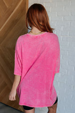 Don't Mind Me Mineral Wash Drop Shoulder Tee in Fuchsia - Maple Row Boutique 