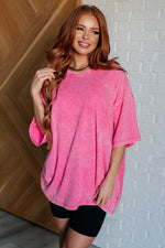 Don't Mind Me Mineral Wash Drop Shoulder Tee in Fuchsia - Maple Row Boutique 