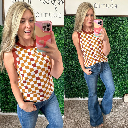 Keeping Score Checkered Tank - Maple Row Boutique 
