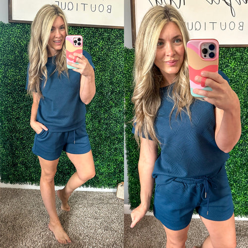 Double Take Full Size Texture Short Sleeve T-Shirt and Drawstring Shorts Set - Maple Row Boutique 