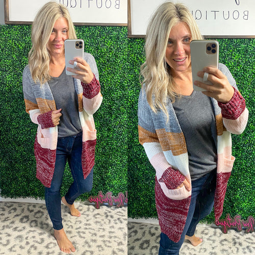 Bring the Warmth Color Block Cardigan - Maple Row Boutique 