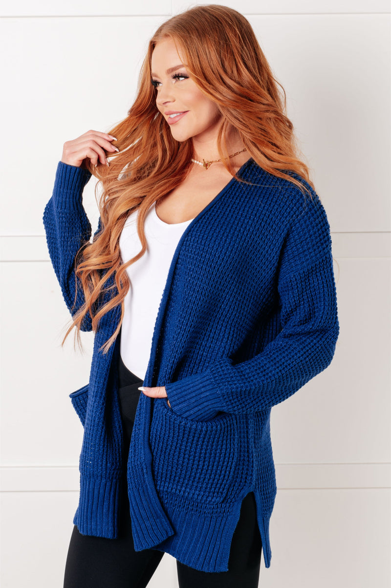 Everything Layer Waffle Knit Open Front Cardigan in Light Navy - Maple Row Boutique