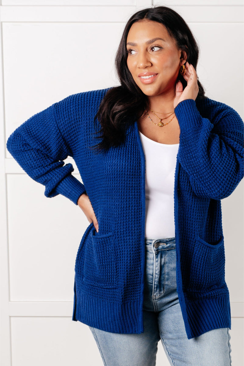 Everything Layer Waffle Knit Open Front Cardigan in Light Navy - Maple Row Boutique