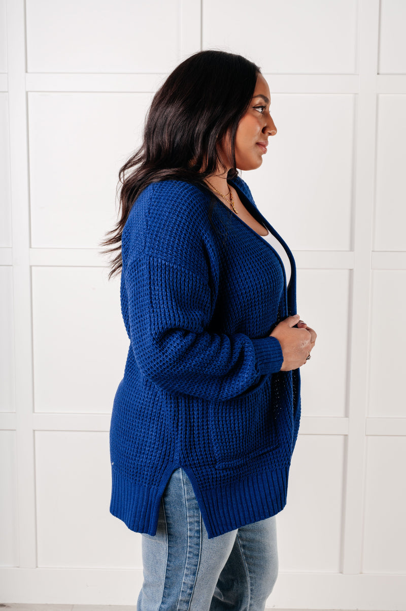 Everything Layer Waffle Knit Open Front Cardigan in Light Navy - Maple Row Boutique