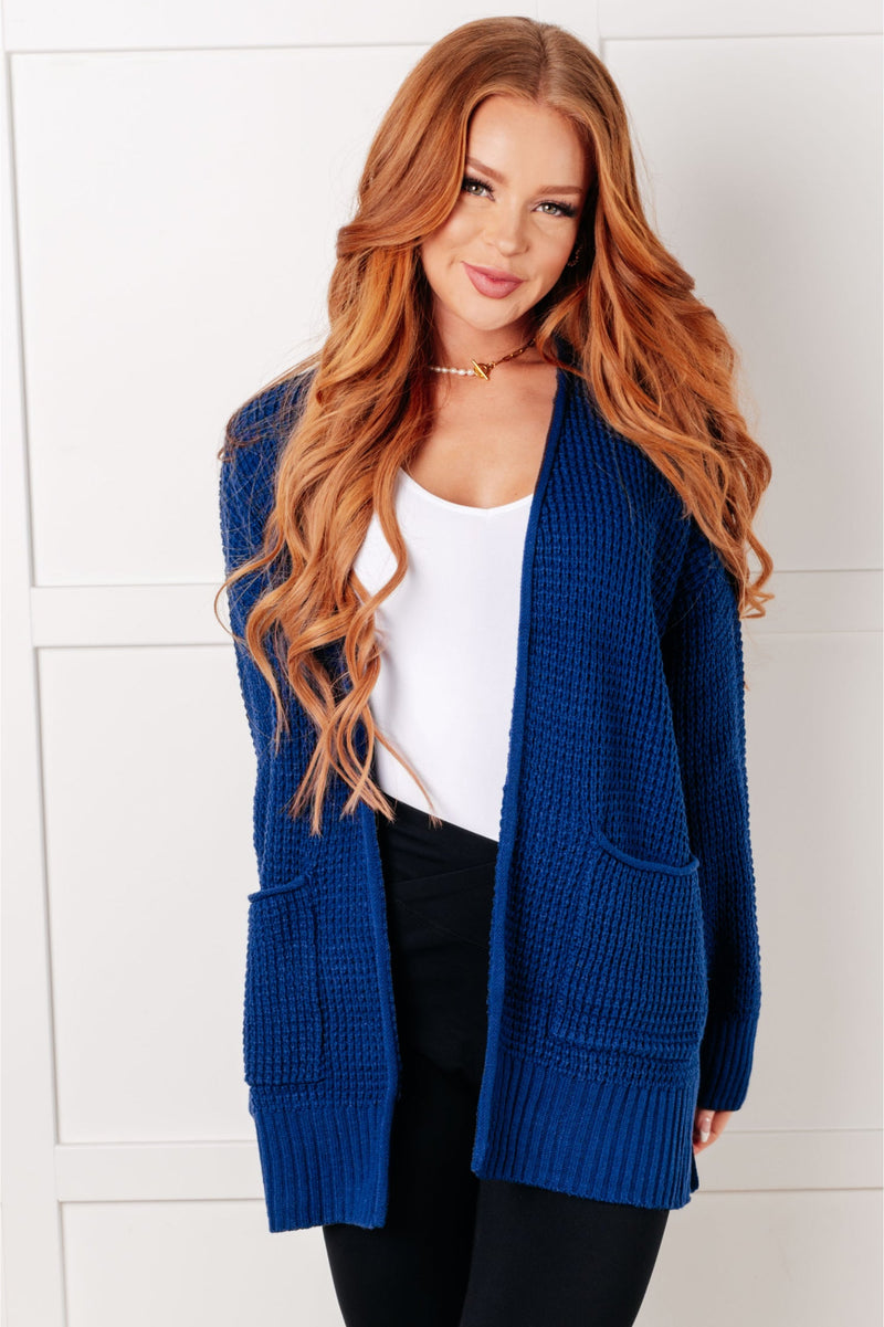 Everything Layer Waffle Knit Open Front Cardigan in Light Navy - Maple Row Boutique