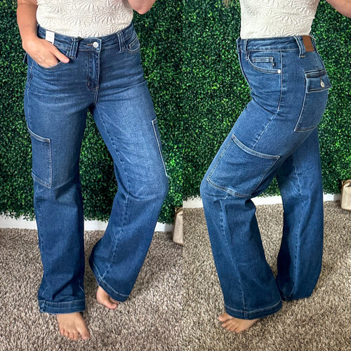 Leila High Rise Cargo Straight Jeans - Maple Row Boutique 