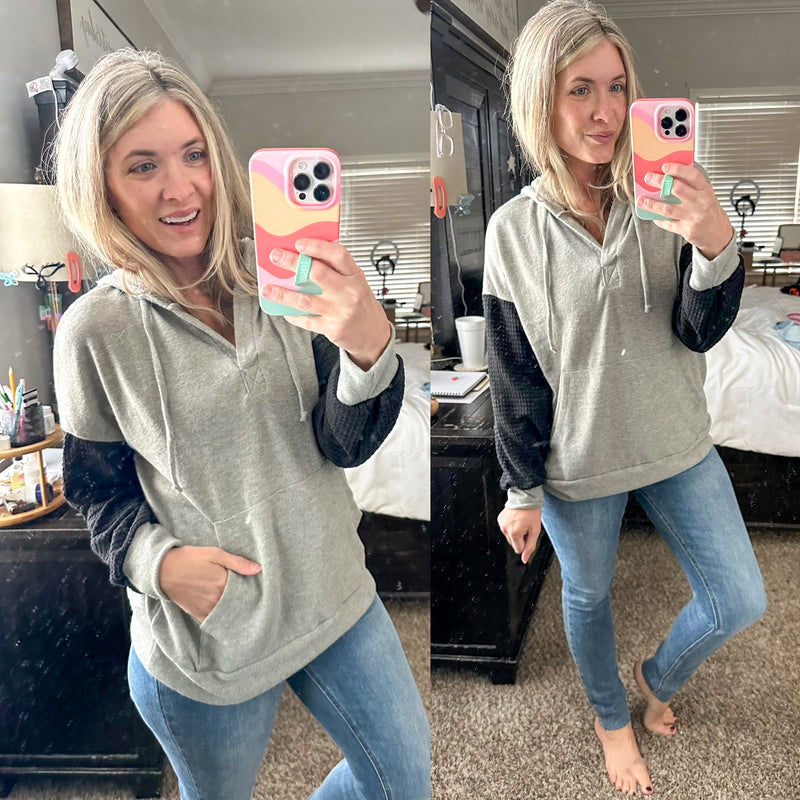 Pull Up Your Sleeves Color Block Hoodie - Maple Row Boutique 