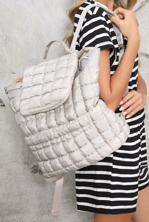 Quilted Puffer Backpack in Grey - Maple Row Boutique