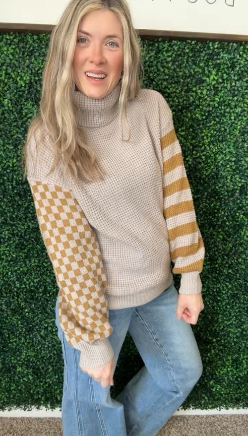 Super Seasonal Patchwork Waffle Knit Sweater - Maple Row Boutique