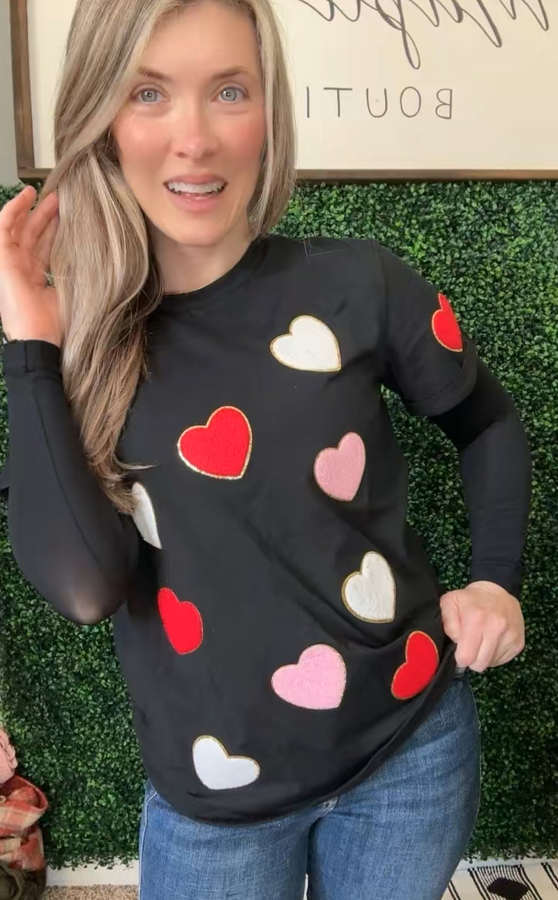 Chenille Heart Tee - Maple Row Boutique